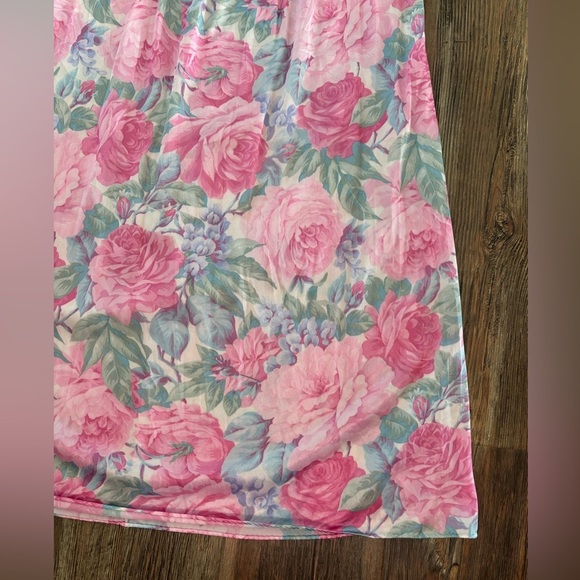 Vtg Lorraine Empire Waist Plunge Neck Maxi Nightgown Slip Dress Sz M Pink Floral - Picture 12 of 13